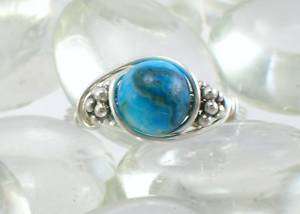 Blue Crazy Lace Agate Sterling Silver Bali Bead Ring  