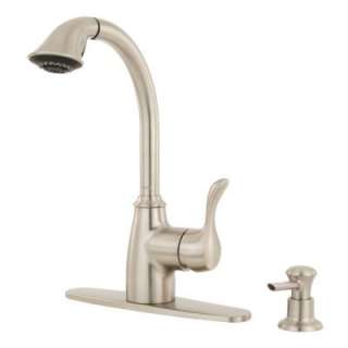   Pull Out Sprayer Kitchen Faucet in Stainless Steel with Soap Dispenser