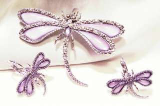 Mauve Colored Dragonfly Pendant / Brooch & Earrings  