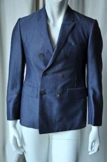 THOM BROWNE Mens Blue Double Breasted Mohair/Wool Blazer Jacket 