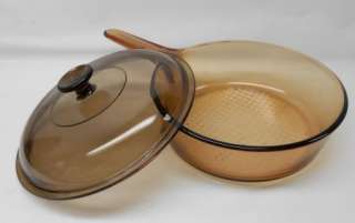   AMBER VISION WARE CHICKEN FRYER 10 GLASS FRY PAN with LID  
