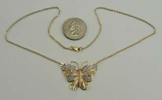   Butterfly Sparkle Cut Tri tone Gold Yellow White Rose 17 Chain  
