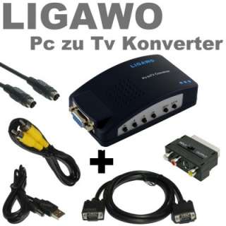 Pc Tv Konverter + Scart Adapter + USB, VGA, Cinch, S Video Kabel 