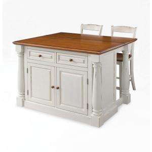 Home Styles Monarch Kitchen Islandin White with Oak Top and Two Stools