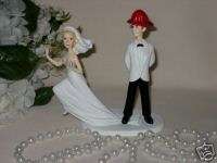   Firefighter Groom Humorous Wedding RUNAWAY BRIDE CAKE TOPPER  
