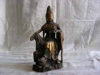 China Mascot Antique Bronze Buddha Kwan yin Statue Curi  