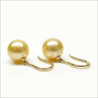 LIGHT GOLD!AAA 9 10MM GENUINE SOUTH SEA PEARL 14K GOLD EARRING!PERFECT 