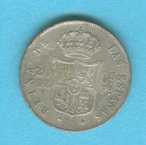 SPAIN PHILIPPINES 1865 20 CENTAVOS ISABEL II #717  