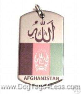 AFGHANISTAN + ALLAH Afghan Charm Dog Tag FLAG Chain  