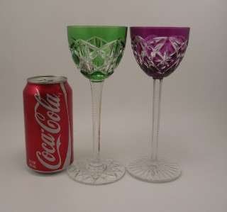 Cut to Clear Wine Hock Goblets~Crystal~Purple and Green {w5 