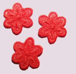 3x Red iron/sew on organza flowers motif/applique (06)  