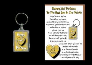 21ST HAPPY BIRTHDAY SON 21 TODAY CARD AND KEYRING GIFT  