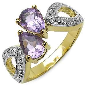   Carat Genuine Amethyst & White Topaz Sterling Silver Gold Plated Ring