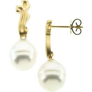  Jewelry Gift 18K Yellow Gold South Sea Cultured Pearl Earrings 