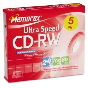  CD RW Discs   700MB/80min, 24x, with Slim Jewel Case 