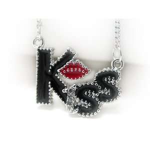  Crystal and Black Epoxy Kiss Pendant Necklace Jewelry