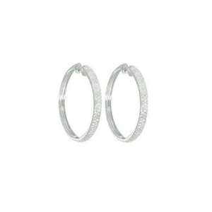 10k White Gold Round Pave Diamond Hoop Earrings (1 cttw, J K Color, I2 