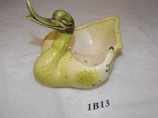1B13 Hull USA 80 Pottery Green Swan Planter Vase Dish  