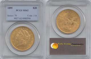 1895 $20 LIBERTY HEAD MS62 PCGS GOLD DOUBLE EAGLE COIN LQQK!  