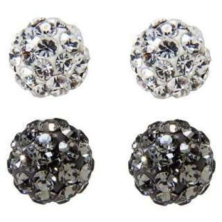 Sterling Silver Crystal 2 Pair Ball Stud Earring Set product details 