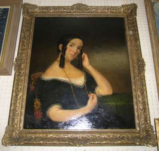 Antique American Female Portrait Oil Painting  