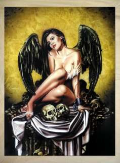 A272 Pin up girl broken angel black wings skulls POSTER  