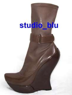 CELINE Brown Leather Platform Wedge Heel Ankle Boots 38 or 39  
