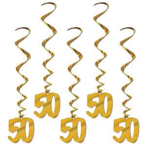 50th Anniversary Party #50 GOLD HANGING WHIRLS DECORATIONS   NEW 