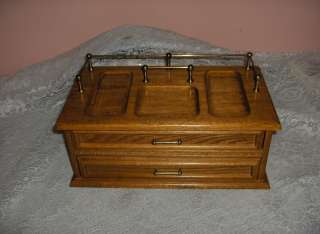 Vintage Mens Large Wood Jewelry Box Trinket Tray 2 Drawers NICE 