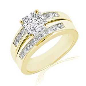  2.5 Ct Asscher Cut Diamond Engagement Wedding Rings Set 