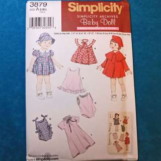 Simplicity 3879 Archives Baby Doll Clothes Pattern 3 sz  