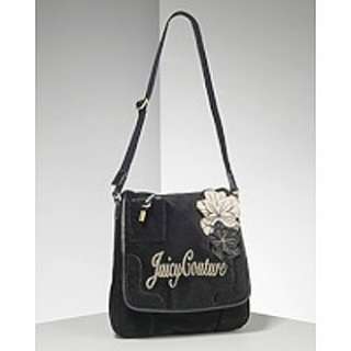  Juicy Couture Velour Flower Messenger Bag Black Clothing