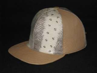 New Mens Snake Ostrich Skin Ball Cap Hat Adjustable Tan  