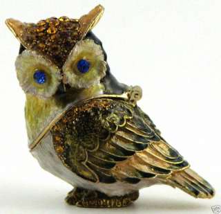 Bejeweled Bird Trinket Box   Great Horned Owl  