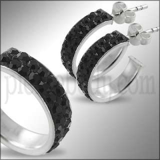 1Pair. Black Crystal 925 Silver Earrings Body Jewelry  