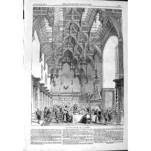  1844 BANQUET GREAT HALL BURGHLEY ARCHITECTURE PRINT