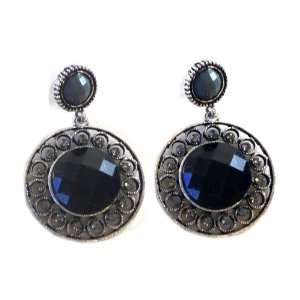 Fashion Jewelry   Womens Black Circle Dangle Earrings With Intricate 
