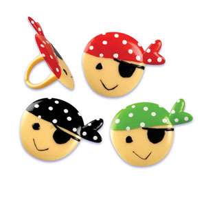 Pirate Face Cake Cupcake Ring Decoration Toppers Party Favors 12 