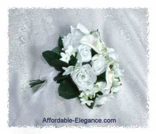  Calla Lily Lilies Roses BRIDAL Handtied BOUQUET Silk Wedding Flowers 