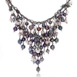 Ellen Oxidized Silver Pearl Necklace: Cascading Black Pearl Necklace