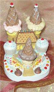 Vtg Spoontiques Christmas Candy Cane Castle Figurine Ice Cream Cones 