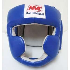  Muay Thai Kick Blue Boxing Head Guard Genuine Leather Free 