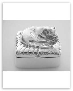 Antique Style Napping Cat Pill Box Sterling Silver  