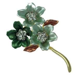  Corsage Gold Green Crystal Brooch Jewelry
