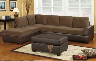 Pc Sectional Sofa Truffle Waffle Suede Faux Leather Reversible 