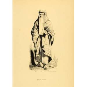 1843 Engraving Costume Persian Woman Burqa Iran Veil   Original 