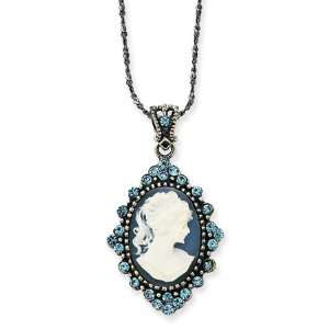  Sterling Silver Blue Crystal Cameo 16in Necklace Jewelry
