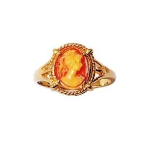  Ladies 18K Gold Plated Red Cameo Ring Jewelry