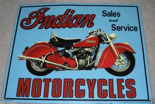 INDIAN MOTORCYCLES SALES & SERVICE COLLECTIBLE TIN SIGN  