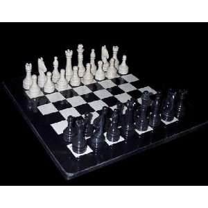  Hand Carved Black & Tan Marble Chess Set Toys & Games
